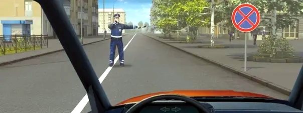 Иллюстрация к вопросу: Должны ли Вы остановиться по требованию регулировщика в указанном им месте?