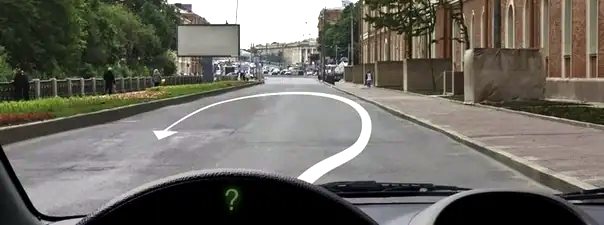 Иллюстрация к вопросу: Какие указатели поворота Вы обязаны включить при выполнении разворота по такой траектории?