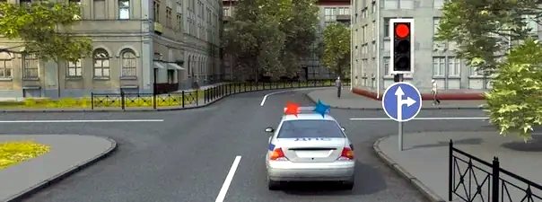 Иллюстрация к вопросу: В данной ситуации водитель автомобиля с включенными проблесковыми маячками: