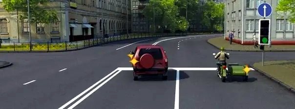 Иллюстрация к вопросу: Кто из водителей, выполняющих поворот, нарушит Правила?