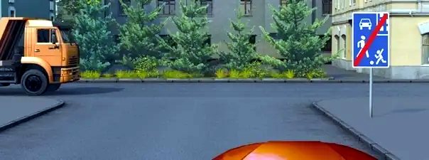 Иллюстрация к вопросу: Вы обязаны уступить дорогу грузовому автомобилю: