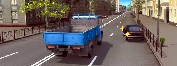 Иллюстрация к вопросу: Можно ли водителю легкового автомобиля в данной ситуации начать движение от тротуара?
