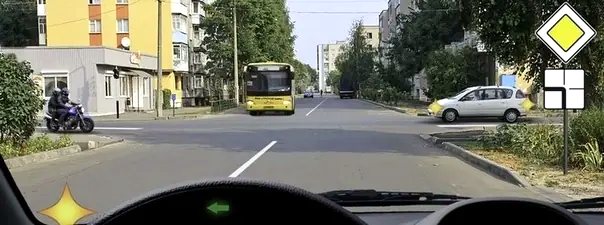 Иллюстрация к вопросу: Вы намерены повернуть налево. Кому Вы обязаны уступить дорогу?