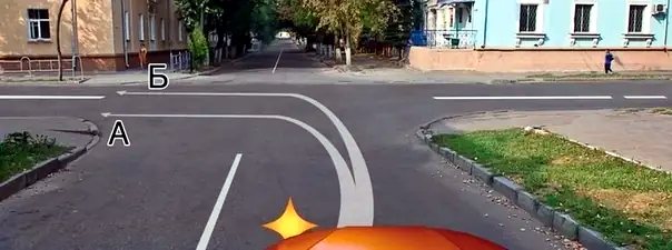 Иллюстрация к вопросу: По какой траектории Вам можно выполнить поворот налево?