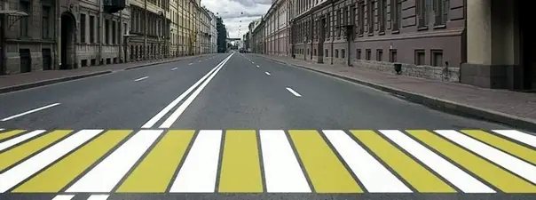 Иллюстрация к вопросу: Какой пешеходный переход обозначает данная разметка?