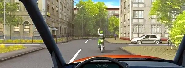 Иллюстрация к вопросу: Поднятая вверх рука водителя мотоцикла является сигналом, информирующим Вас о его намерении: