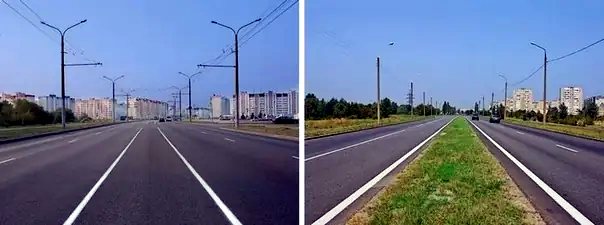 Иллюстрация к вопросу: На каком рисунке изображена дорога с разделительной полосой?