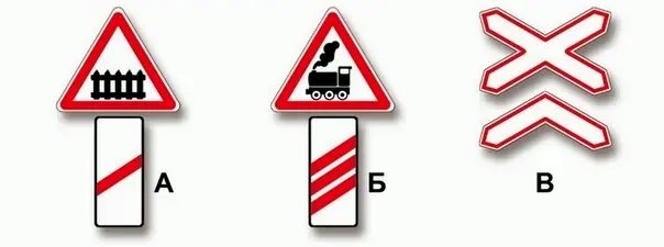 Иллюстрация к вопросу: Какие из указанных знаков устанавливают непосредственно перед железнодорожным переездом?