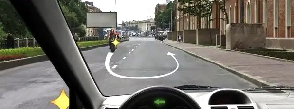 Иллюстрация к вопросу: Вы намерены начать движение от тротуара. Должны ли Вы уступить дорогу мотоциклу, выполняющему разворот?