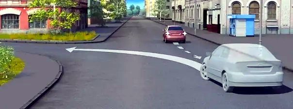 Иллюстрация к вопросу: Водитель случайно проехал перекрёсток. Разрешено ли ему в этой ситуации использовать задний ход, чтобы затем продолжить движение налево?